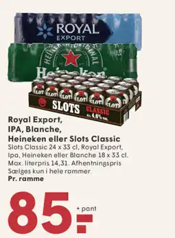 SPAR Royal Export, IPA, Blanche, Heineken eller Slots Classic tilbud