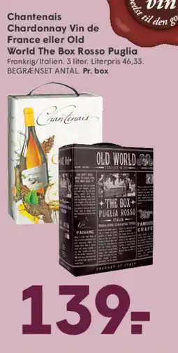 SPAR Chantenais Chardonnay Vin de France eller Old World The Box Rosso Puglia tilbud