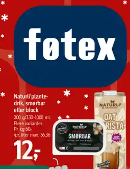 Føtex Naturli❜plante- drik, smørbar eller block tilbud