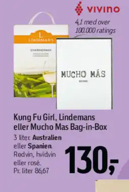 Føtex Kung Fu Girl, Lindemans eller Mucho Mas Bag-in-Box tilbud