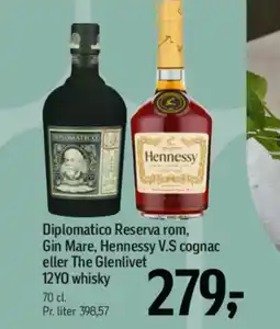 Føtex Diplomatico Reserva rom, Gin Mare, Hennessy V.S cognac eller The Glenlivet 12YO whisky tilbud