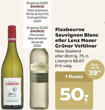 SuperBrugsen Flaxbourne Sauvignon Blanc Eller Lenz Moser Grüner Veltliner tilbud