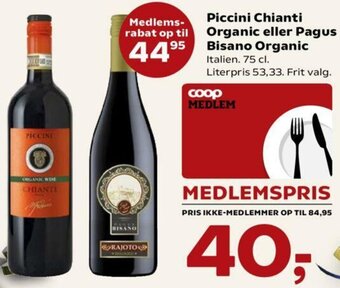 SuperBrugsen Piccini Chianti Organic Eller Pagus Bisano Organic tilbud