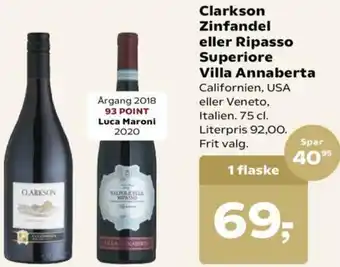 SuperBrugsen Clarkson Zinfandel Eller Ripasso Superiore Villa Annaberta tilbud