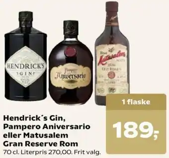 SuperBrugsen Hendrick's Gin, Pampero Aniversario Eller Matusalem Gran Reserve Rom tilbud