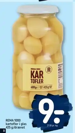 REMA 1000 REMA 1000 kartofler i glas 425 g/drænet, DKK 9 tilbud