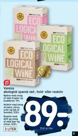 REMA 1000 Vanesa økologisk spansk rød-, hvid- eller rosévin, DKK 89 tilbud