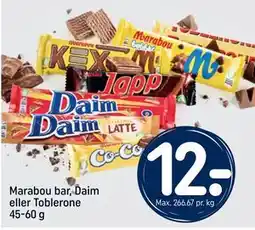 REMA 1000 Marabou bar, Daim eller Toblerone 45-60 g, DKK 12 tilbud