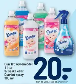 REMA 1000 Dun-let skyllemiddel 1 liter 37 vaske eller Dun-let spray 300 ml, DKK 20 tilbud