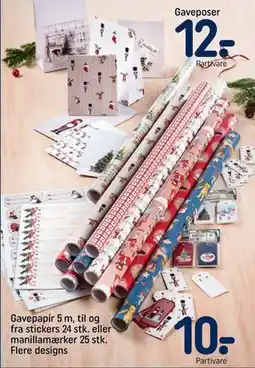 REMA 1000 Gavepapir 5 m, til og fra stickers 24 stk. eller manillamærker 25 stk. Flere designs, DKK 10 tilbud