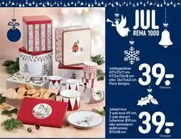 REMA 1000 Julekagedåser H21x21x11 cm H17.5x17.5x18 cm eller 24x17x6.5 cm Flere designs, DKK 39 tilbud