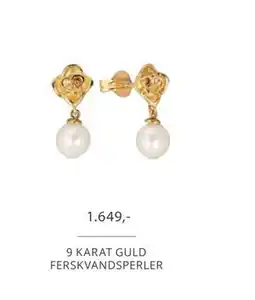 Vibholm 9 KARAT GULD FERSKVANDSPERLER, DKK 1649 tilbud