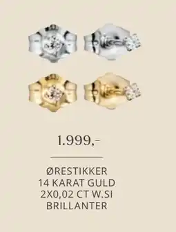 Vibholm ØRESTIKKER 14 KARAT GULD 2X0,02 CT W.SI BRILLANTER, DKK 1999 tilbud