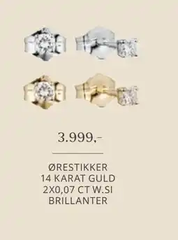 Vibholm ØRESTIKKER 14 KARAT GULD 2X0,07 CT W.SI BRILLANTER, DKK 3999 tilbud