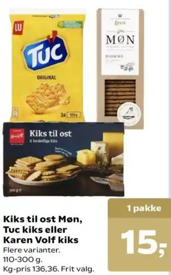 SuperBrugsen Kiks Til Ost Møn, Tuc Kiks Eller Karen Volf Kiks tilbud
