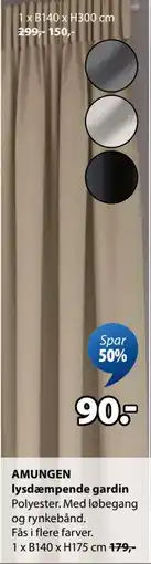 JYSK AMUNGEN lysdæmpende gardin tilbud