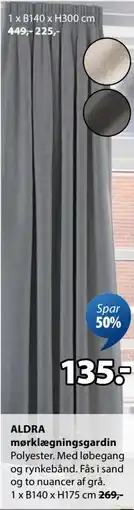 JYSK ALDRA mørklægningsgardin tilbud