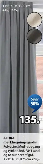JYSK ALDRA mørklægningsgardin tilbud
