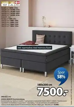JYSK SOKNA MEMORY Kontinentalseng, DKK 7500 tilbud