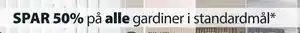 JYSK SPAR 50% på alle gardiner i standardmål tilbud