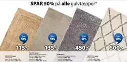 JYSK SPAR 50% på alle gulvtæpper tilbud