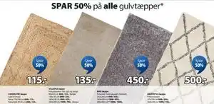 JYSK SPAR 50% på alle gulvtæpper tilbud
