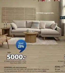 JYSK HVIDBJERG sofa med chaiselong, DKK 5000 tilbud