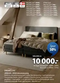JYSK JOSELVA + EKSO elevationsseng, DKK 10000 tilbud