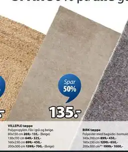 JYSK VILLEPLE tæppe tilbud