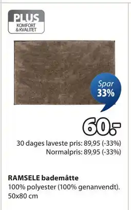 JYSK RAMSELE bademåtte, DKK 60 tilbud