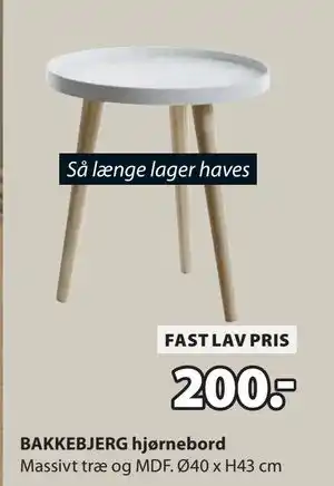 JYSK BAKKEBJERG hjørnebord, DKK 200 tilbud