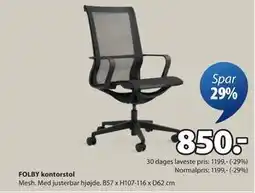 JYSK FOLBY kontorstol, DKK 850 tilbud