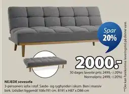 JYSK NEJEDE sovesofa, DKK 2000 tilbud