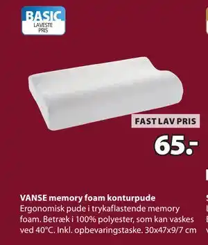 JYSK VANSE memory foam konturpude, DKK 65 tilbud