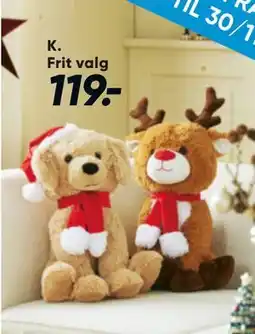 Bilka Rensdyr med. tørklæde eller hund med nissehue, DKK 119 tilbud
