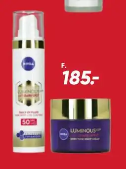 Bilka Nivea Luminous anti dark-spot daily fluid, nat- eller øjencreme, DKK 185 tilbud
