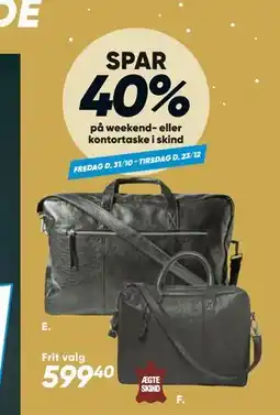 Bilka Spar 40% på weekend- eller kontortaske i skind tilbud