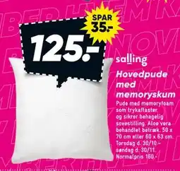 Bilka Hovedpude med memoryskum, DKK 125 tilbud