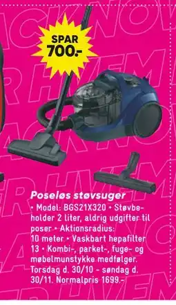 Bilka Poseløs støvsuger, DKK 999 tilbud