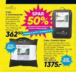 Bilka SPAR 50% på Danica Comfort dyner og Danica 3-kammerpuder tilbud