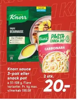 Bilka Knorr sauce 3-pak eller snack pot, DKK 20 tilbud