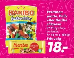Bilka Marabou plade, Polly eller Haribo slikpose, DKK 18 tilbud