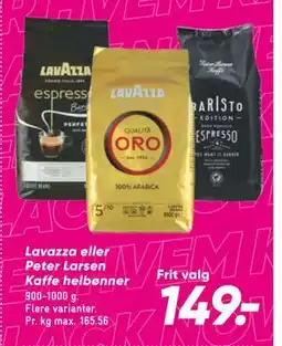 Bilka Lavazza eller Peter Larsen Kaffe helbønner, DKK 149 tilbud