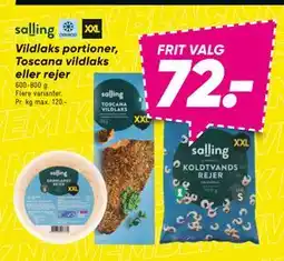 Bilka Vildlaks portioner, Toscana vildlaks eller rejer, DKK 72 tilbud