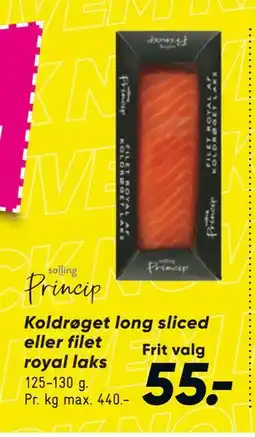 Bilka Koldrøget long sliced eller filet royal laks, DKK 55 tilbud