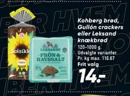 Bilka Kohberg brød, Gullón crackers eller Leksand knækbrød, DKK 14 tilbud