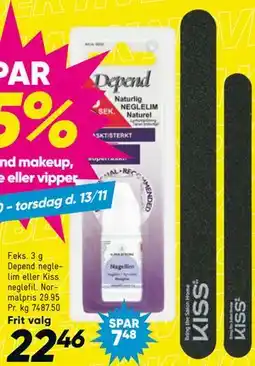 Bilka 3 g Depend neglelim eller Kiss neglefil, DKK 22.46 tilbud