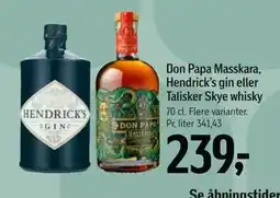 Føtex Don Papa Masskara, Hendrick’s gin eller Talisker Skye whisky, DKK 239 tilbud