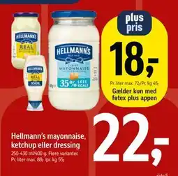 Føtex Hellmann’s mayonnaise, ketchup eller dressing, DKK 22, App-pris tilbud