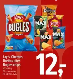 Føtex Lay’s, Cheetos, Doritos eller Bugles chips, DKK 12 tilbud
